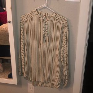 Long sleeve Tan dress with gray stripes